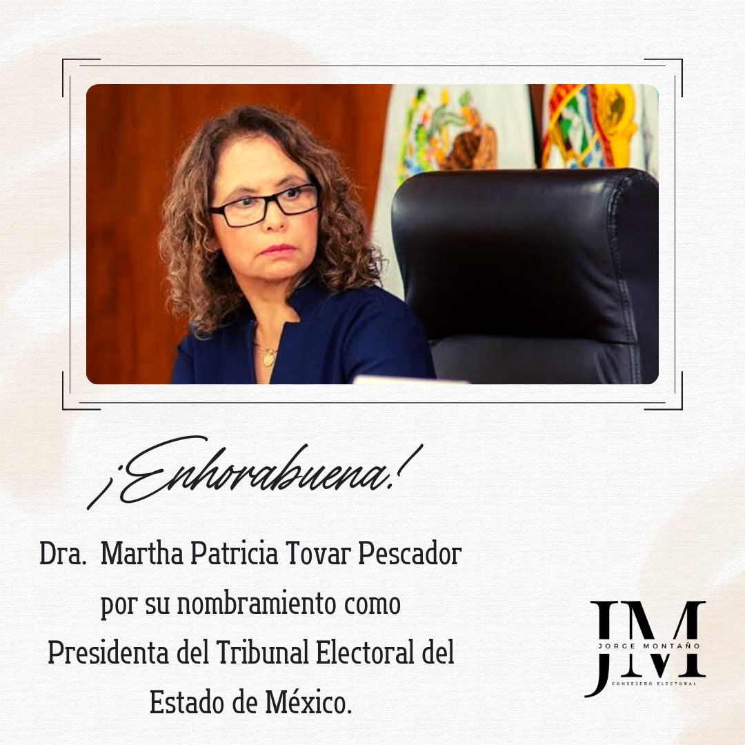 Montano_Ventura's tweet photo. Felicito a la Dra. @PatriciaTovarP, por su designacion como magistrada presidenta del @TeemOficial. 
Le deseo el mayor de los éxitos en su gestión. https://t.co/nqKUVfFNk9
