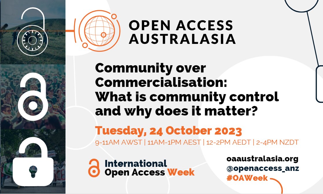 openaccess_anz's tweet image. Our #OAweek2023 opening session looks at the ways communities openly share their knowledge and how  community and commercial interests can coexist. #Communityovercommercialisation🔓Register▶️unsw.zoom.us/meeting/regist…
