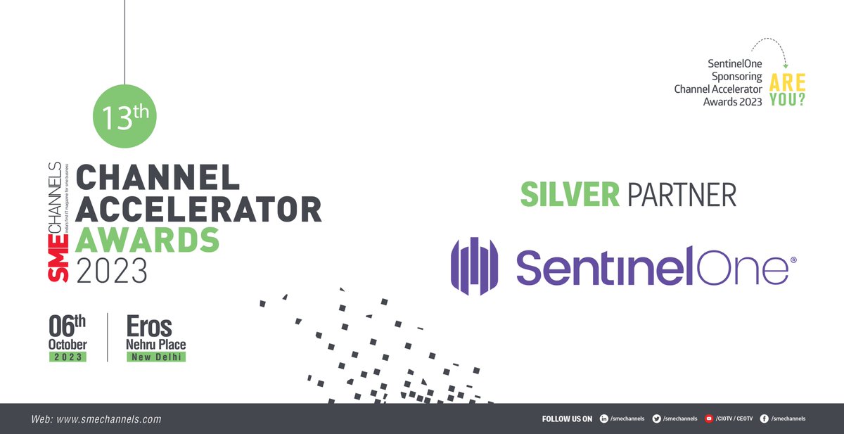 ChannelsSme's tweet photo. It is our pleasure to welcome @SentinelOne  as the Silver Partner at Channel Accelerator Awards 2023.
Pls. block your calendar to attend this event. Click to register and know about agenda: https://t.co/GfzmXhe6ub
Date: 6th, October, 2023
Location : Eros, New Delhi (Nehru Place) https://t.co/ycTSWcULbk