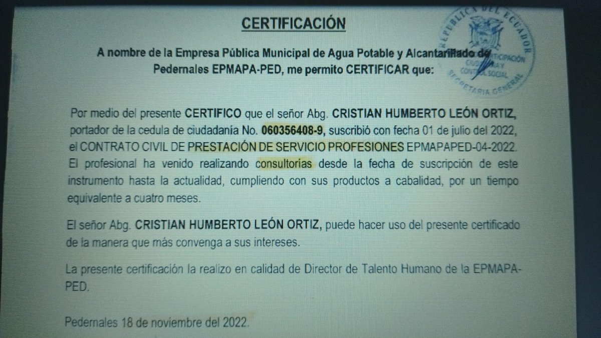 lahistoriaec's tweet photo. El mundo es de los audaces y labiosos. Cristian León Ortiz quedó segundo en el concurso para Contralor General del Estado. Con 29 años de edad, le dijo a @faustoyepez tener más de 15 años de experiencia laboral. Y adjuntó certificados laborales de distintas instituciones públicas con las mismas fechas de trabajo. Ahora pide recalificación porque quiere ganar. #Quito