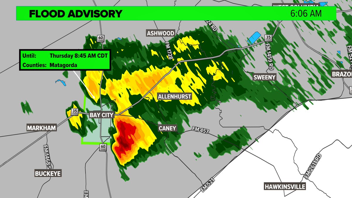 Kim Castro (@kimcastrowx) on Twitter photo #NEW: Bay City Flood Advisory❗️
Radar indicated: 5” of rain in 3 hours
8” of rain in 24 hours
This means we need to watch for localized street ponding / flooding.
<a href="/KHOU/">KHOU 11 News Houston</a> #khou11 #NEW: Bay City Flood Advisory❗️
Radar indicated: 5” of rain in 3 hours
8” of rain in 24 hours
This means we need to watch for localized street ponding / flooding.
<a href="/KHOU/">KHOU 11 News Houston</a> #khou11