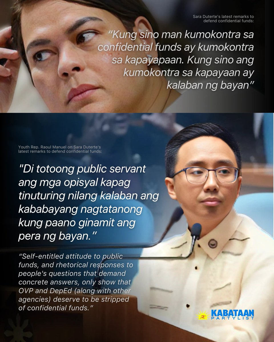 'SERIOUSLY? COMING FROM A TOP GOV'T OFFICIAL?'

Alamin ang tugon ni Kabataan Partylist Rep. Raoul Manuel sa recent statement ni Sara Duterte tungkol sa confidential funds.

#BantayBudget2024