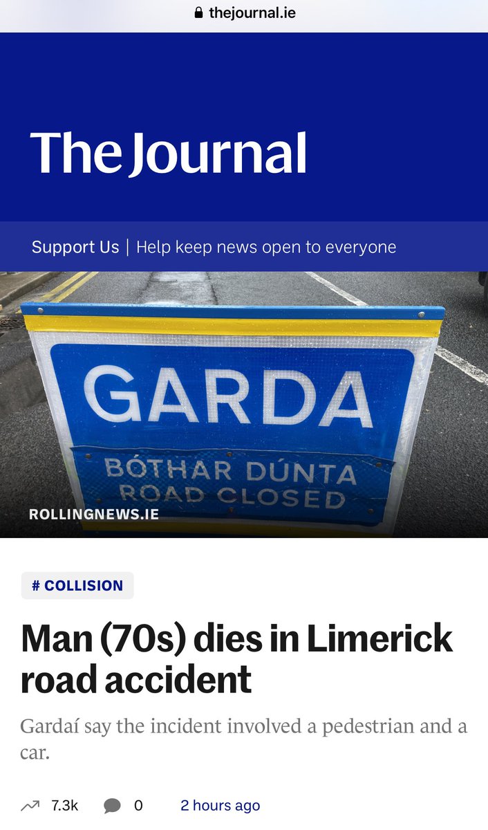 Could 
@SineadOCarroll @BiddyEarly @ronanduffy_ @ChristineBohan or whoever writes the headlines for @thejournal_ie move on from inaccurate, clichéd 1980s 'accident' terminology and refer to crashes or collisions instead please?
Don't assume.

x.com/thejournal_ie/…