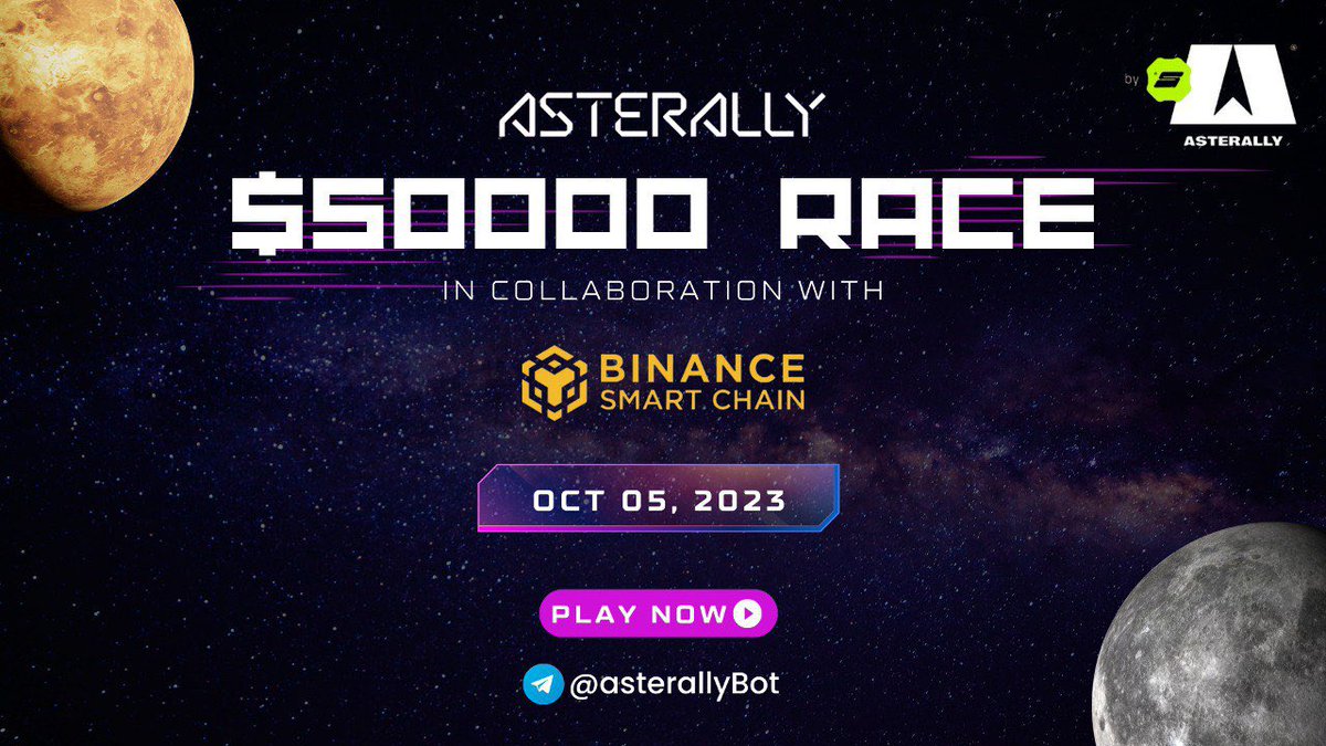 EvanLuthra's tweet photo. 🔥 Race Alert! 

Dive into the thrilling Asterally race, powered by #Binance Smart Chain &amp; @galaxy_sidus ! 🏁

💰 Grab your chance to snag a piece of the whopping $50K prize pool!

🗓 Date: Oct 5 - 19.

🕹 Ready to dominate? Start your engines here: https://t.co/2bQ4et2tfW https://t.co/NN7Skv0urT