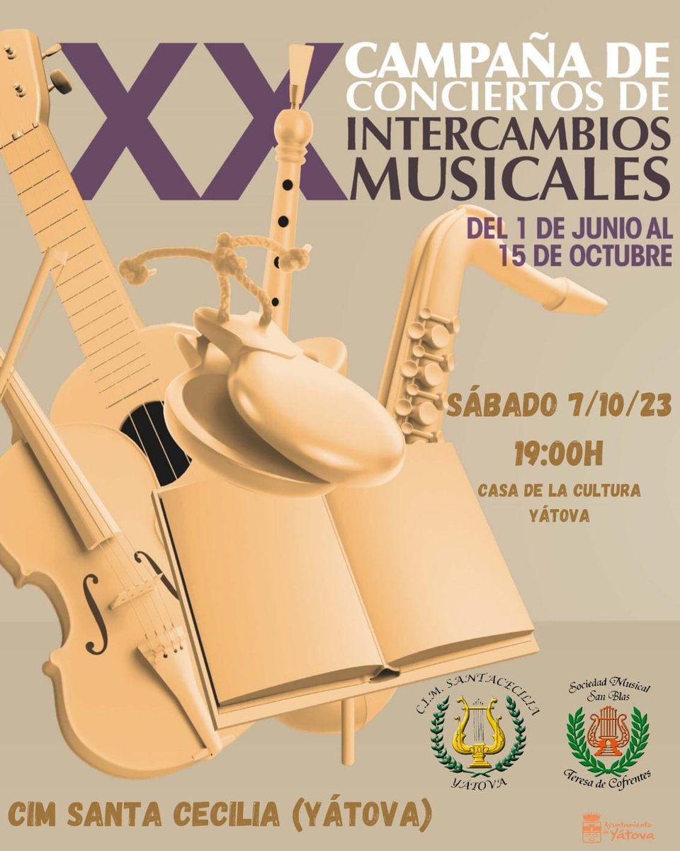 CimYatova's tweet photo. Os esperamos este sábado a las 19:00h en la Casa de la Cultura ( Yátova) para realizar el concierto dentro de la XX Campaña de Intercambios Musicales de la FSMCV, con nuestra banda amiga la Sociedad Musical San Blas ( Teresa de Cofrentes). 🎶🔝

¡Os esperamos! 💙

#cim https://t.co/1LtZyxqMO2