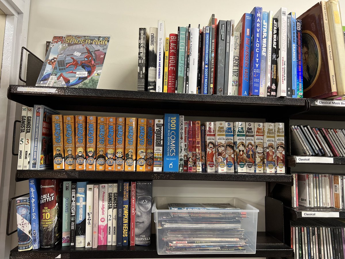 Our Graphic Novels, Manga and Comics section has a new home near Young Adults, what a great selection! #manga #marvel #onepiece #naruto #gangsta #cerebus #starwars #graphicnovels #vintagecomics