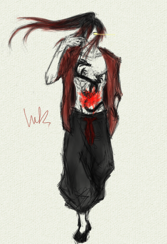 InkonstantGeist's tweet photo. i made AU Naoya even more AU by dying his hair with red and giving him a spider lily and dragon tattoo 

there is no good explanation for this, his character is simply crazy to me https://t.co/2nIBa15LOX