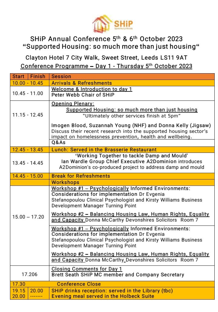 SHiP conference Day 1 at <a href="/ClaytonLeeds/">Clayton Hotel Leeds</a> ...our opening plenary with <a href="/ImogenBlood/">Imogen Blood</a> <a href="/NatFedSuzannah/">Suzannah Young</a> and Donna Kelly @SupportByJigsaw highlighting recent research into the impact of supported housing.