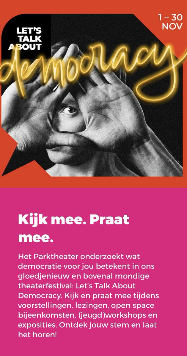 Marjon38's tweet photo. Vandaag boeiend programma bij ‘Eindje Samenleving’ zie ik jullie terug bij Let’s talk about Democracy @Parktheater #Eindhoven https://t.co/IYsyYt2Ydj