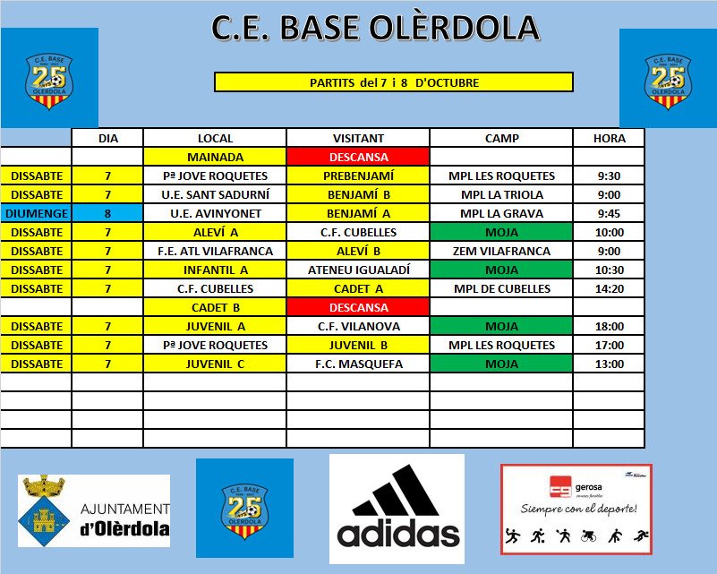 baseolerdola's tweet photo. Agenda de partits del cap de sermana.
#SomhiBase https://t.co/KYpZNQntbS