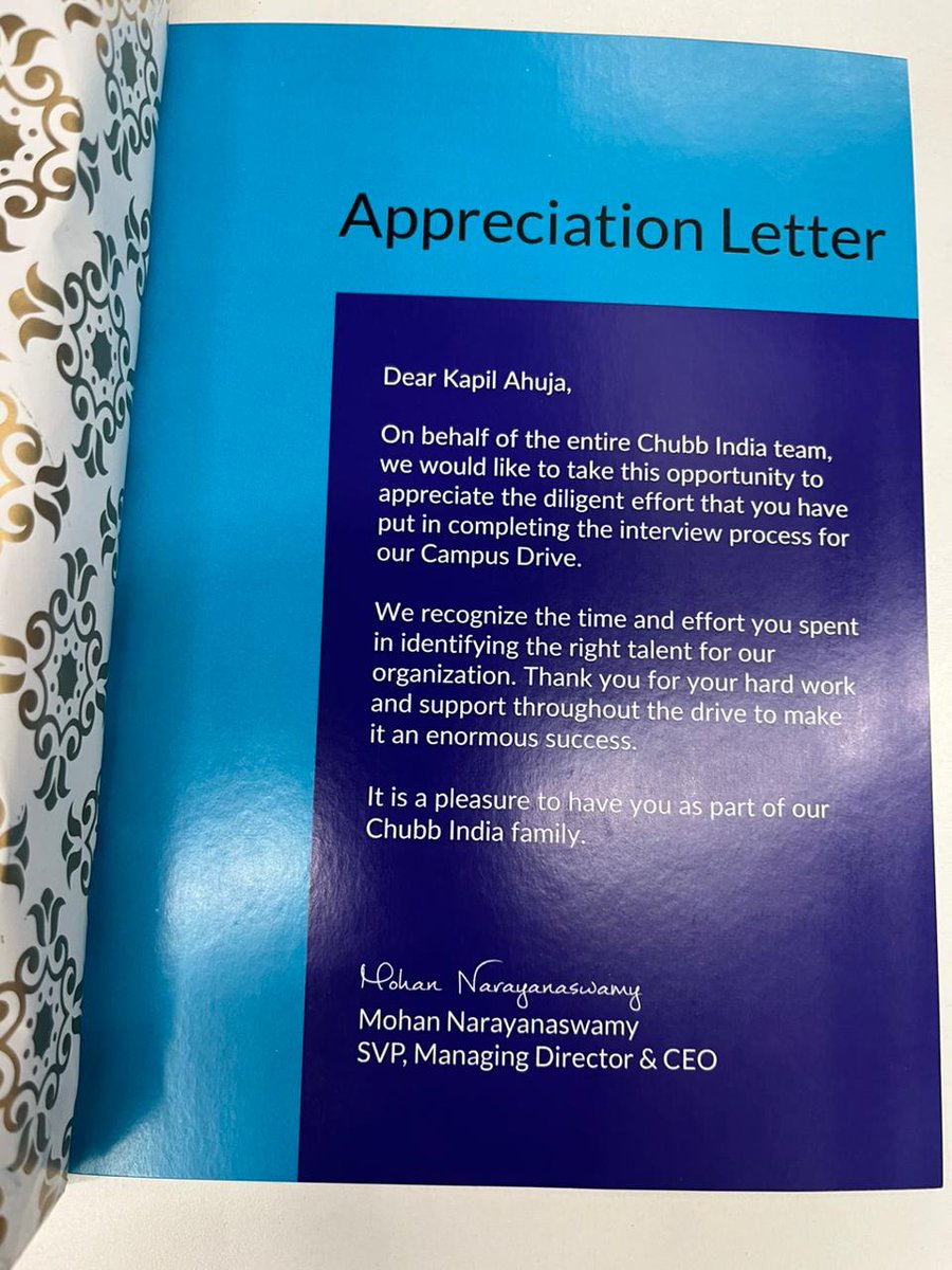 kappu2512's tweet photo. Chocolates are the perfect reward for the interview journey. Grateful for the appreciation and the chance to connect with remarkable individuals. π«π€©
#LifeAtChubb #engineering #ConnectingTalent #Appreciation https://t.co/vOaSQRWrWh