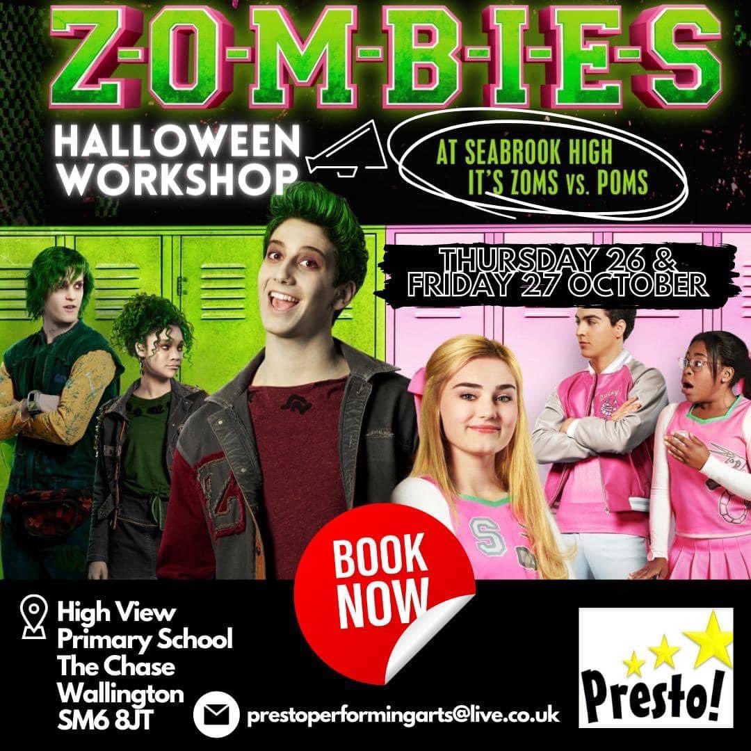 PrestoPerform's tweet image. Join us for our 2-day Performing Arts workshop during the October Half-Term as we work towards a mini production of the popular Disney #Zombies 🎭🧟‍♀️ @HighViewPrSch