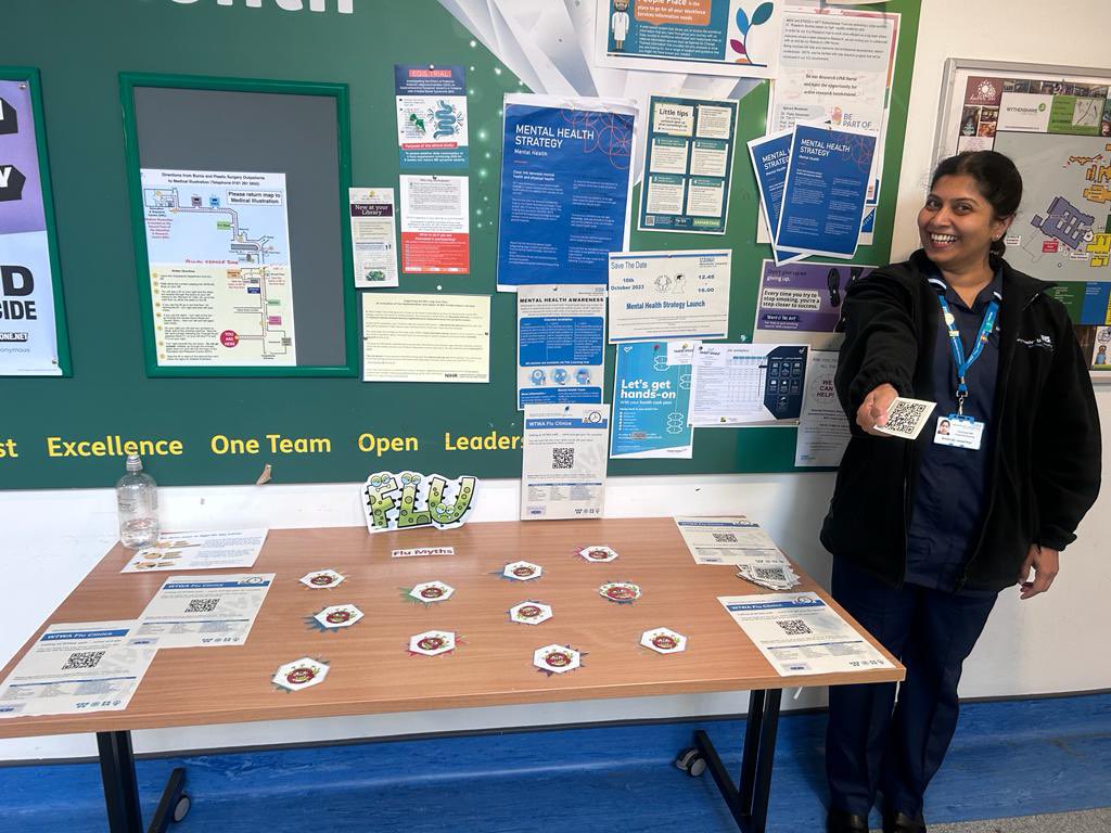 WTWAeducation's tweet photo. Shout out to all our colleagues at Wythenshawe hospital, we’re all set up outside Comfort Kitchen ready to bust some flu myths! Pop down and see us if you can! #flu #imboosted #fluseason #getboosted @TntTracy73 @lisa_murray123 @WorkforceMatron https://t.co/y7WSrWNUjU