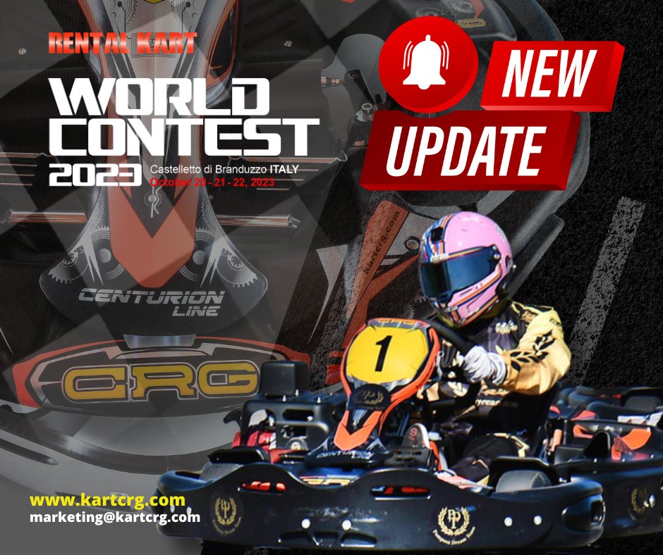 CRG_Factory's tweet photo. ⚠️ Update in the Regulation &amp; Program of the event (Art. 9 "timing") which also allow participation with the 2-day formula only (Sat &amp; Sun) ☑️

👉 Read full changes by clicking here: https://t.co/SazvDxJ5s1

#CRG #crgkart #rentalkart #karting #amusement #fun #worldcontest https://t.co/bCFZ1TO7WV