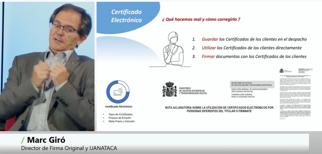 #XXEncuentroAnualBnfix Marc Giró, de @uanataca explica la diferencia entre certificado y firma digital y cómo deben gestionarse los certificados, así como aquellas acciones que, aunque habituales, son incorrectas y deberían corregirse, para lo cual ofrece unos consejos