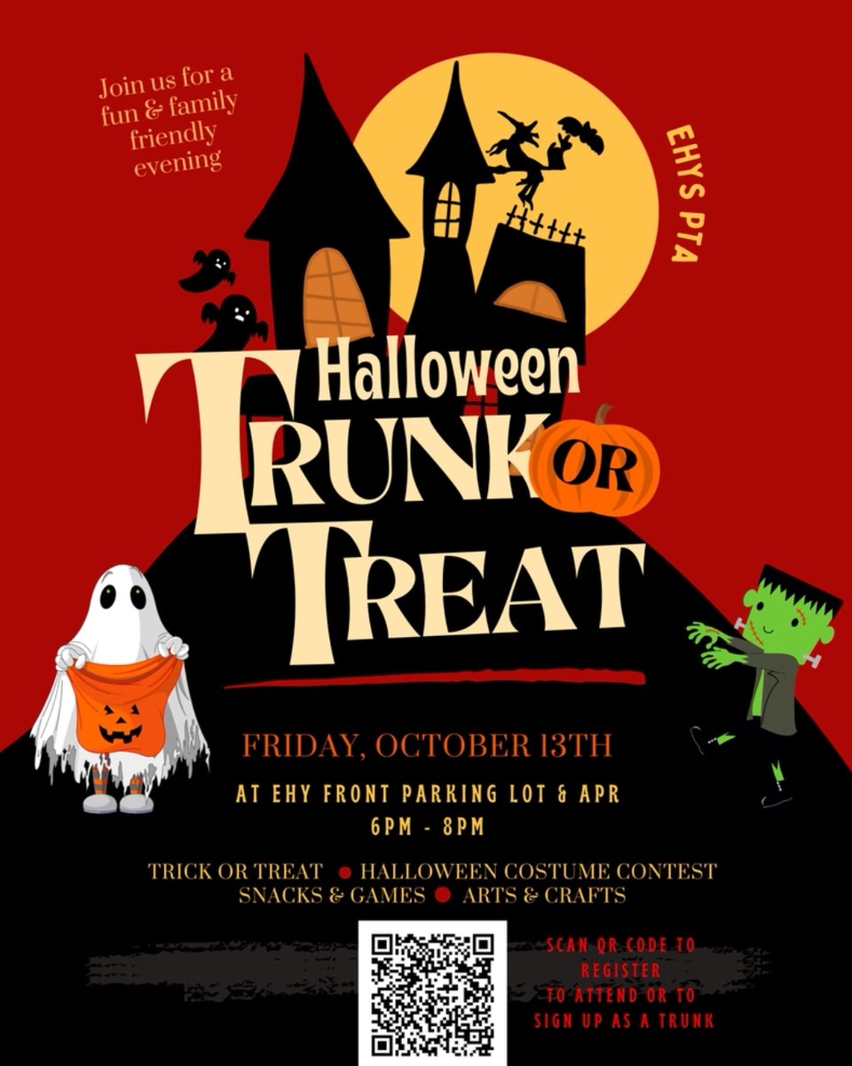 👻 N e x t  W e e k ! 👻 
🎃 Friday the 13th is EHY's 1ST ever Trunk or Treat!! We need trunks &amp; we need donations. Please check out our list: m.signupgenius.com/#!/showSignUp/… &amp; consider donating. 
🦇 This is going to be an amazing event &amp; a lot of fun so don't miss out!!
