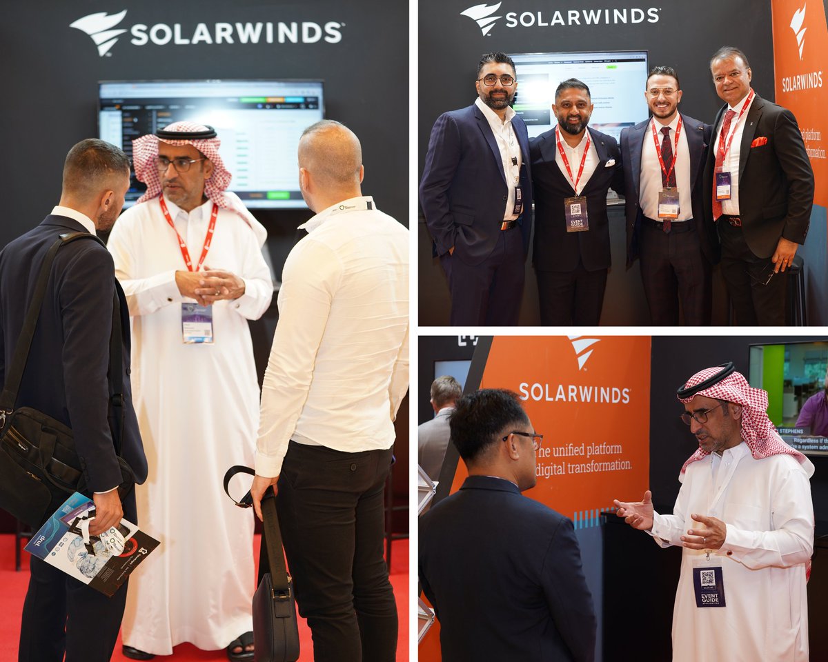 CyberKnightME's tweet photo. We thank @solarwinds for their participation at #MENAISC by @VirtuPortMEA. #SolarWinds portfolio excels in #Observability and #ITMonitoring, offering unparalleled #visibility into IT environments for organizations across platforms. #Cybersecurity #hybridcloud #CyberKnight. https://t.co/vLkHP49hI8