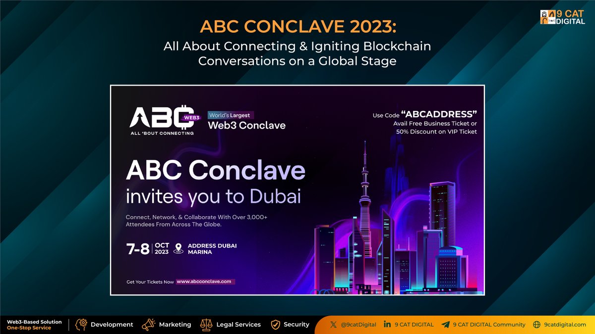 9CATGROUP's tweet photo. 📡
ABC Conclave 2023: All About Connecting &amp; Igniting Blockchain Conversations on a Global Stage @abc_conclave 

Attendees can expect a diverse range of activities, including thought-provoking presentations by industry visionaries. 🌞🧵

#ABCDXB #ABCConclave #ABCDubai https://t.co/lCjsgu55Rp