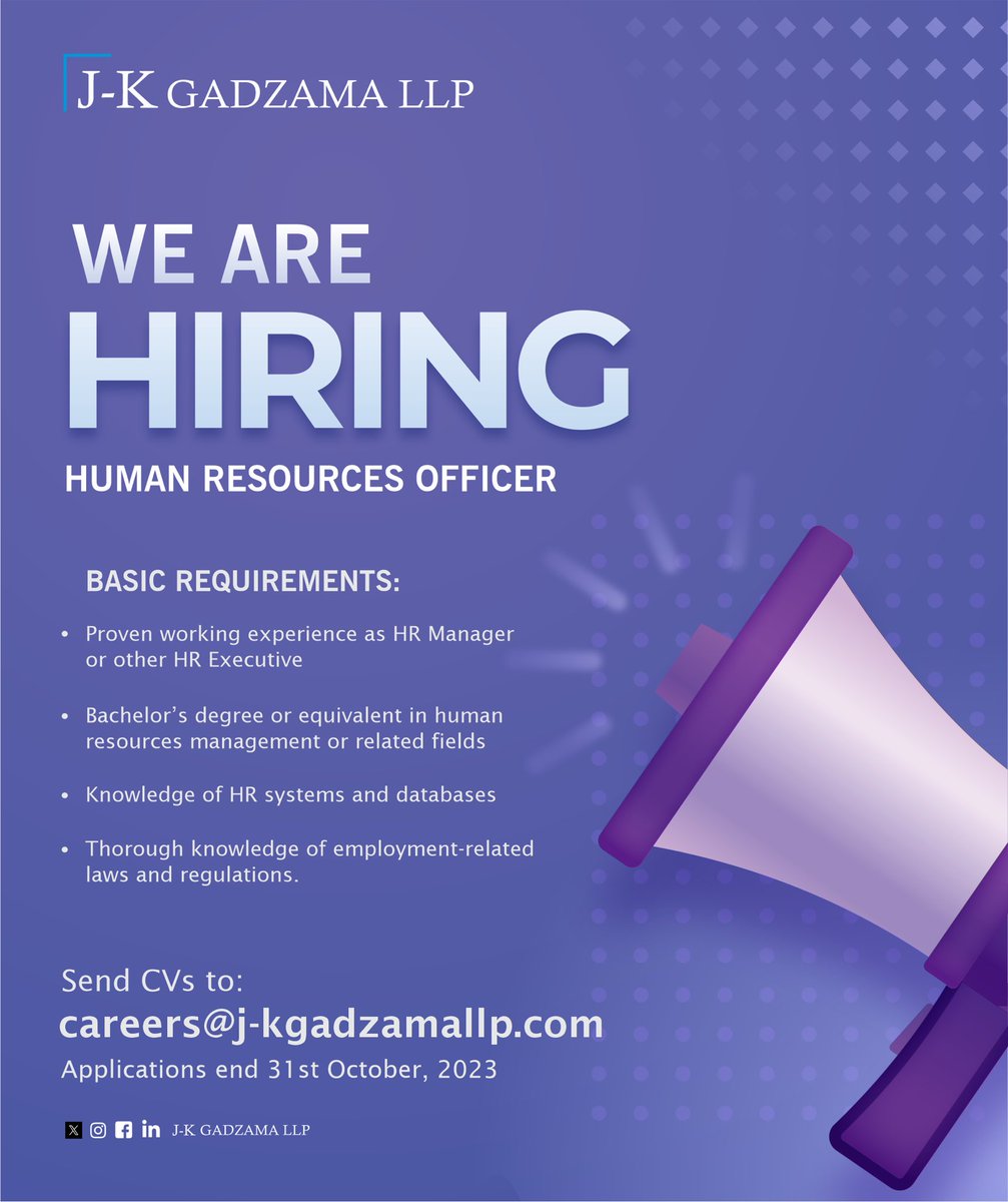 We are hiring for the position of Human Resources Officer.

Interested applicants should apply before 31 October 2023.