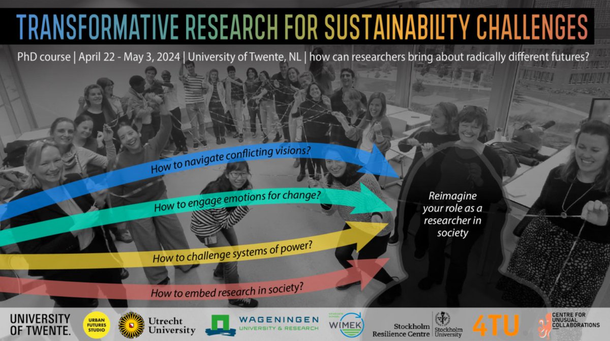 Are you a PhD candidate questioning the relevance of your research to society & the environment? Then the @UTwente PhD course “Transformative Research for #Sustainability Challenges” is for you. 🛑Register before Oct 26! 📅22 Apr – 3 May 2024 💻More info: utwente.nl/en/bms/kites/e…