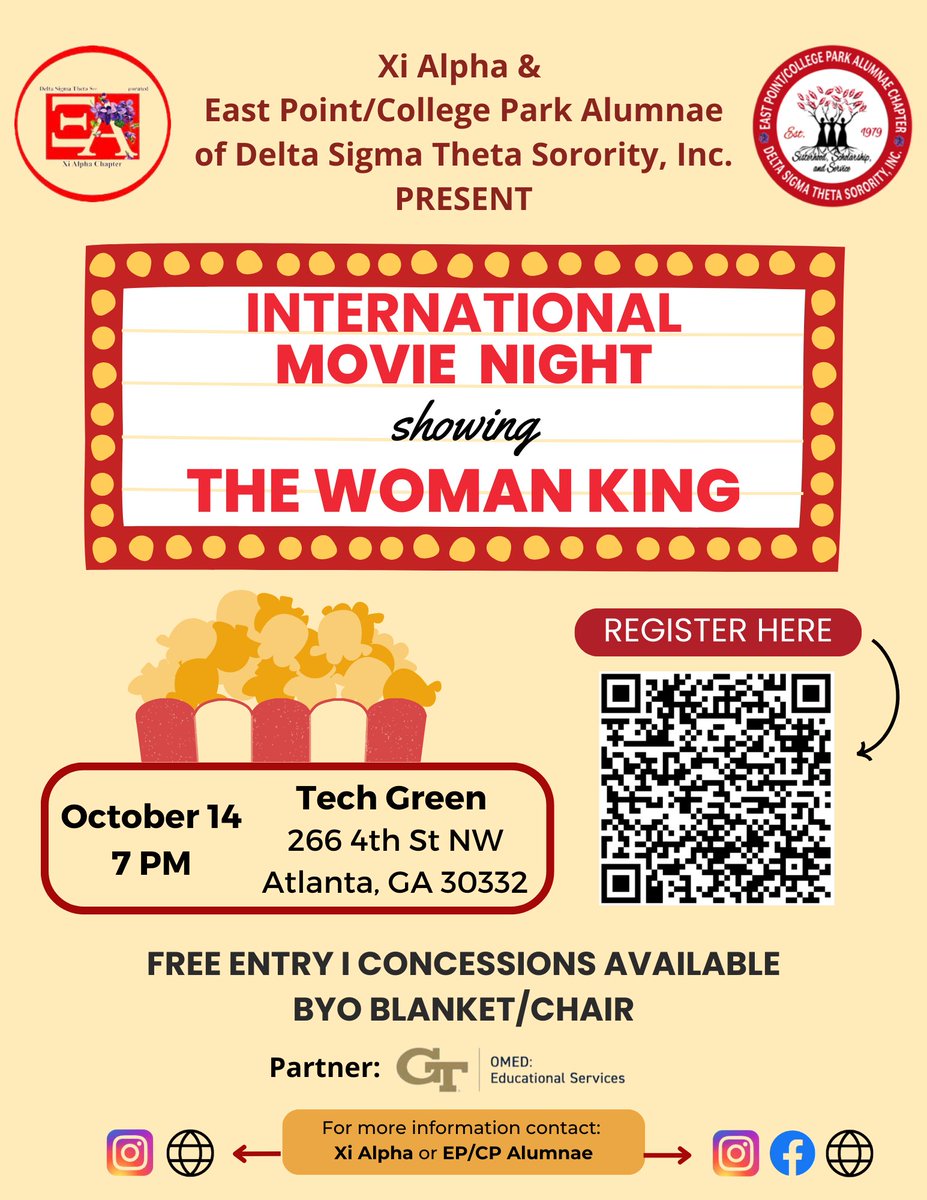 epcpdst's tweet photo. Join us for a mesmerizing free movie night under the stars by Xi Alpha & East Point/College Park Alumnae Chapters of Delta Sigma Theta Sorority, Inc. All ages welcome! Bring chairs, blankets, and register at https://t.co/SMNuJSh5G4.
#DayoftheGIRL23
#girlempowerment
#EPCP
#DST https://t.co/qoegSfKXS6