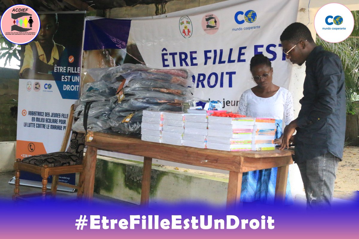 acdief's tweet photo. PROJET ÊTRE FILLE EST UN DROIT (Assistance des Jeunes Filles en milieu scolaire pour la Lutte Contre le Mariage Précoce)
Remise des Kits scolaires aux jeunes filles de Blitta 2.
Merci à notre partenaire @mundocooperante
#Acdief #MundoCooperante #EtreFilleEstUnDroit https://t.co/VpeMz6HXoq