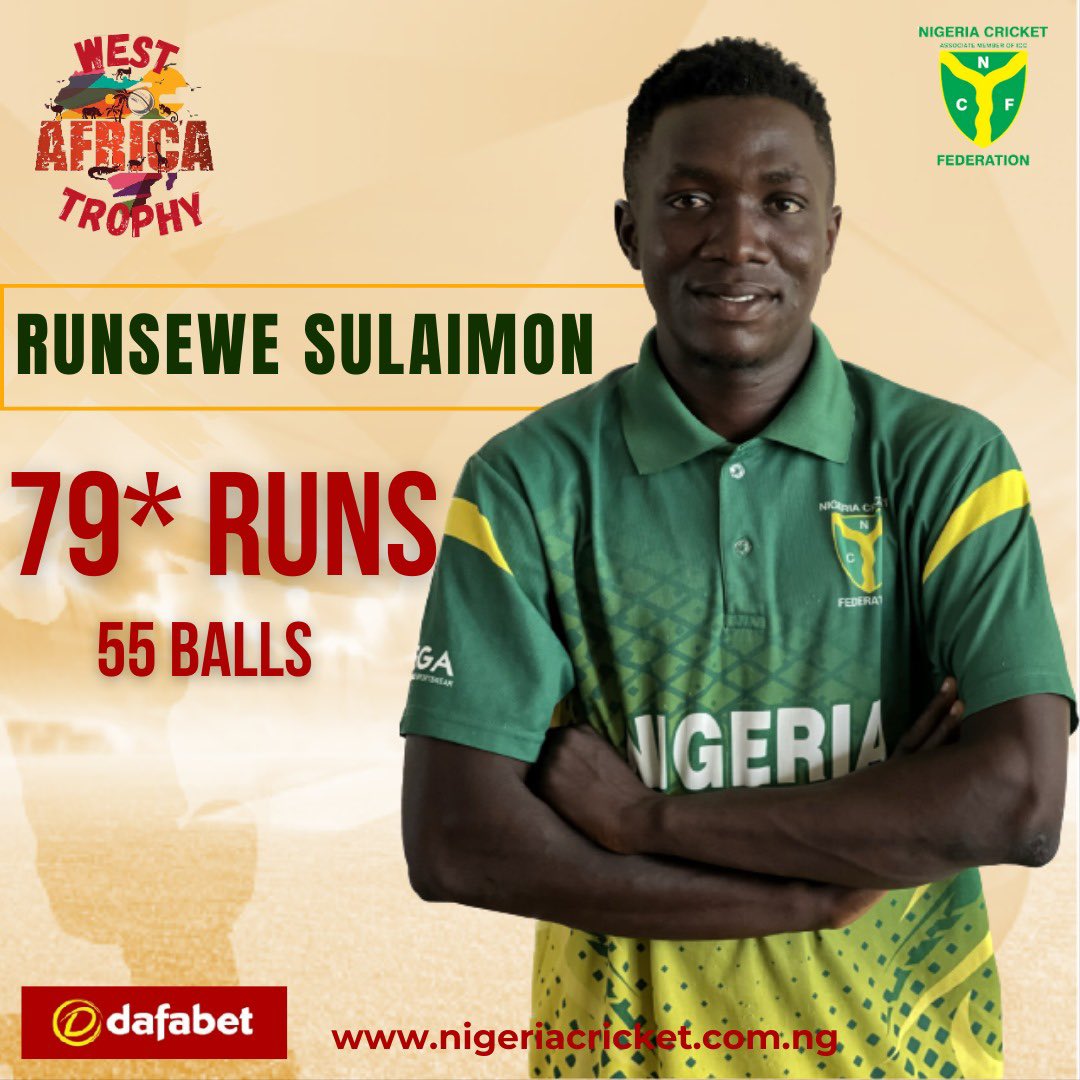 cricket_nigeria's tweet photo. Classic knock 🏏from Sulaimon 🙌

#Cricket #Nigeriacricket #westafricatrophy #T20 #Nigeria2023 #NCF23   #westafrica #t20westafrica #dafabet https://t.co/WK4UFAKFvi