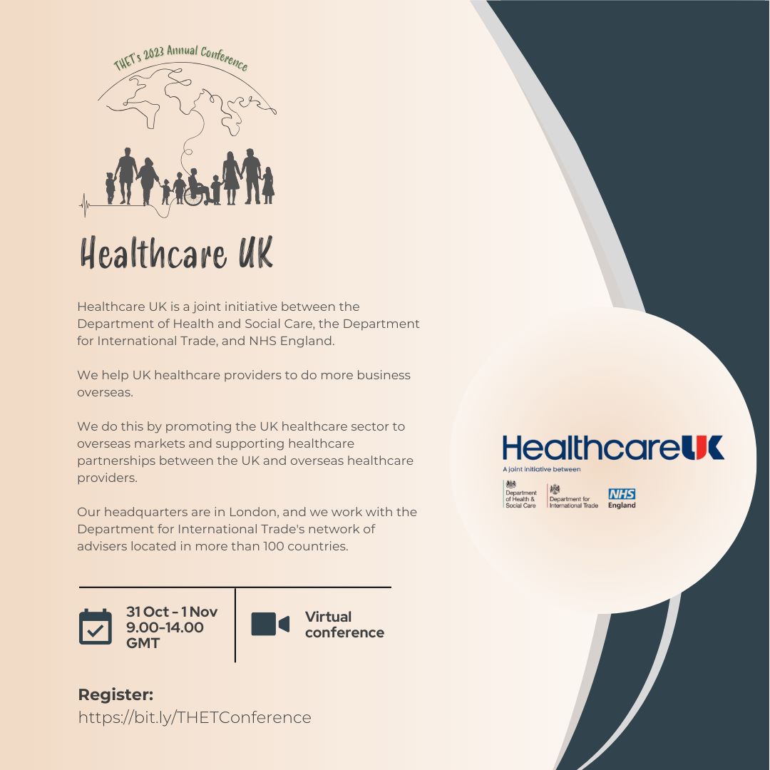 🤝 Thank you Healthcare UK, for sponsoring the #THETConf! By supporting UK healthcare's international growth and overseas partnerships, they help improve health globally 🌍. We appreciate their collaboration in advancing access and quality care. ✨