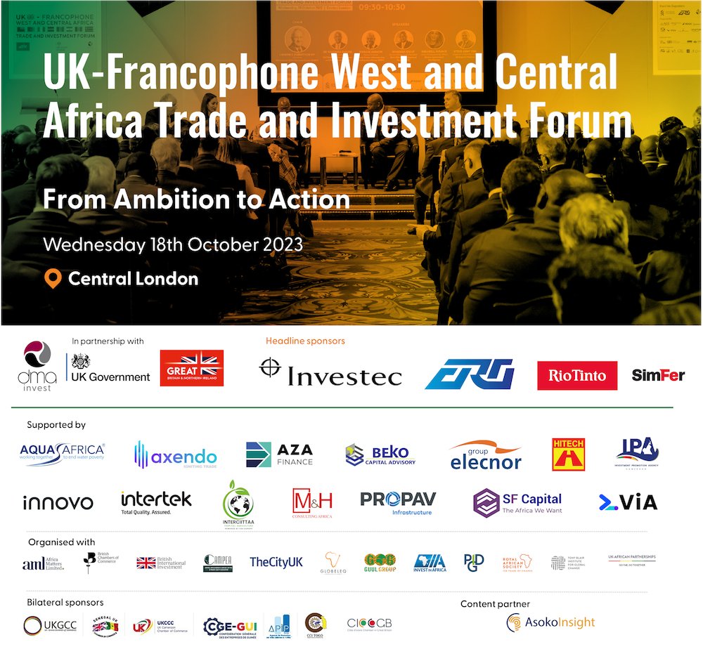 DMA (@dma_tweet) on Twitter photo We are delighted that <a href="/RioTinto/">Rio Tinto</a>  are joining <a href="/Investec/">Investec</a>  and ERG International as headline sponsors for UK-Francophone West & Central Africa Trade and Investment Forum on October 18th. To register, please visit our registration portal: shorturl.at/bdelt
 
#GoFarGoTogether We are delighted that <a href="/RioTinto/">Rio Tinto</a>  are joining <a href="/Investec/">Investec</a>  and ERG International as headline sponsors for UK-Francophone West & Central Africa Trade and Investment Forum on October 18th. To register, please visit our registration portal: shorturl.at/bdelt
 
#GoFarGoTogether