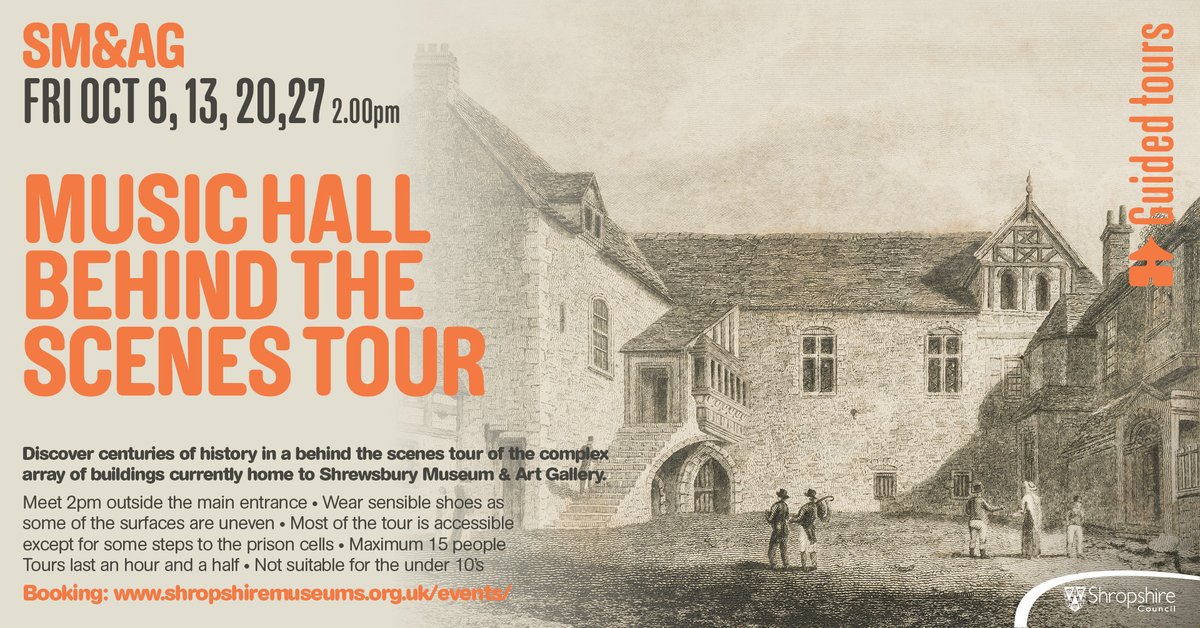 shrewsmuseum's tweet photo. Behind the Scenes Tour of @shrewsmuseum
TOMORROW 2pm

Your guide will walk you back in time to explore the fascinating and historically important buildings which make up the Shrewsbury Museum that we know today.

Booking: https://t.co/US1cBAMSfc

@ShropCouncil @WhatsOnShrops https://t.co/0WQSFe0mw3