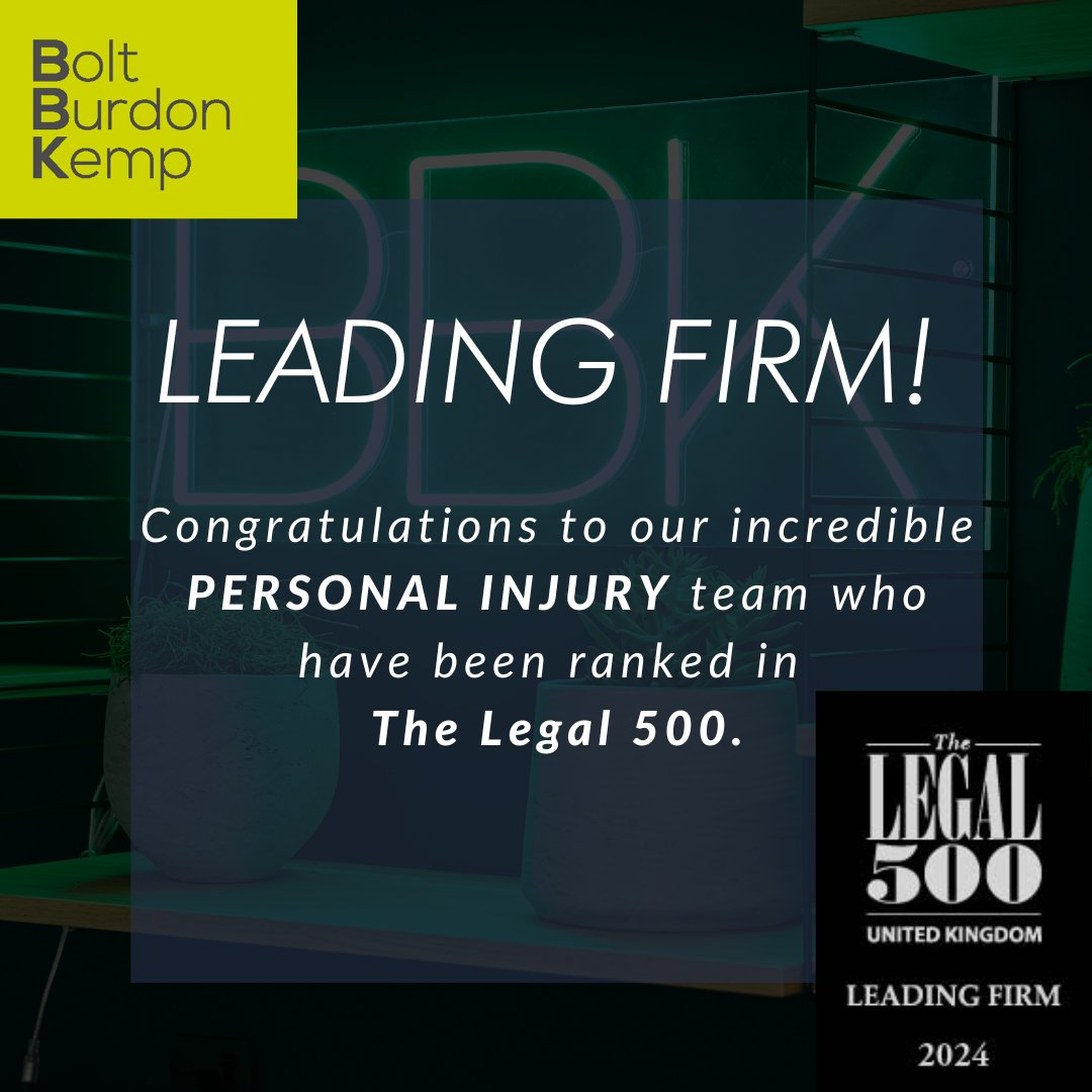 Bolt Burdon Kemp (@boltburdonkemp) on Twitter photo We are proud to announce that we have been ranked as a Leading Firm in <a href="/thelegal500/">The Legal 500</a> for the work our incredible Personal Injury, Clinical Negligence and Costs teams do! Well done everyone!
#Legal500 #rankings #PersonalInjury #ClinicalNegligence We are proud to announce that we have been ranked as a Leading Firm in <a href="/thelegal500/">The Legal 500</a> for the work our incredible Personal Injury, Clinical Negligence and Costs teams do! Well done everyone!
#Legal500 #rankings #PersonalInjury #ClinicalNegligence