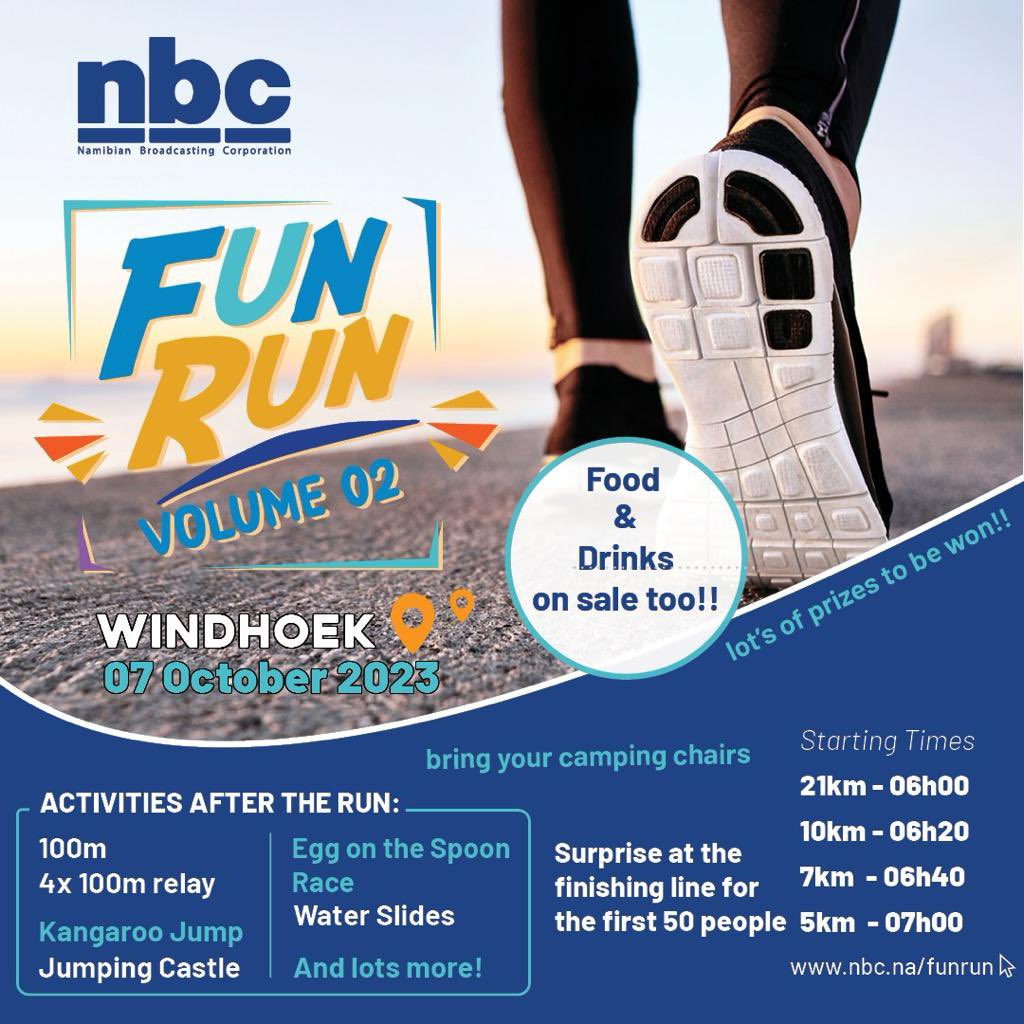 NBCNamibia's tweet photo. Get ready for the NBC Fun Run! 

Come and witness your Sport personalities upclose and personal and “Run for Cancer” as we align with the global recognition of October as Cancer Awareness month.

Run more, Worry less! 

#NBC
#NBCsport https://t.co/TFzUW0YGpC