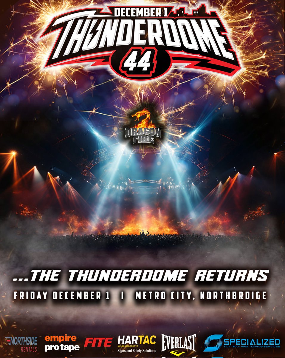 DragonFireBox's tweet photo. 🚨 T H U N D E R D O M E 4 4 🚨
💥 R E T U R N S 💥
🏟️ Metro City, Northbridge Western Australia 🇦🇺
🗓 Friday December 1st
📢 Dragon Fire Boxing
📺 Fite TV
#dragonfireboxing #Thunderdome44 #boxing #boxeo https://t.co/Ttoy5LANsS