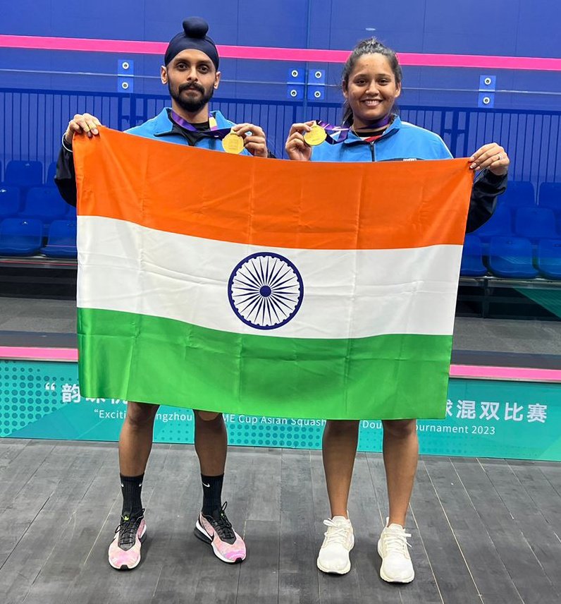 #DipikaPallikal & #HarinderPalSandhu won a gold medal in the squash mixed team at the Asian Games.

- 20th Gold for India in Asian Games 🇮🇳

  #AsianGames2023 #AsianGames #AsianGames2022 #Cheer4India #IndiaAtAG22 #IndiaAtAsianGames #KishoreJenna #NeerajChopra