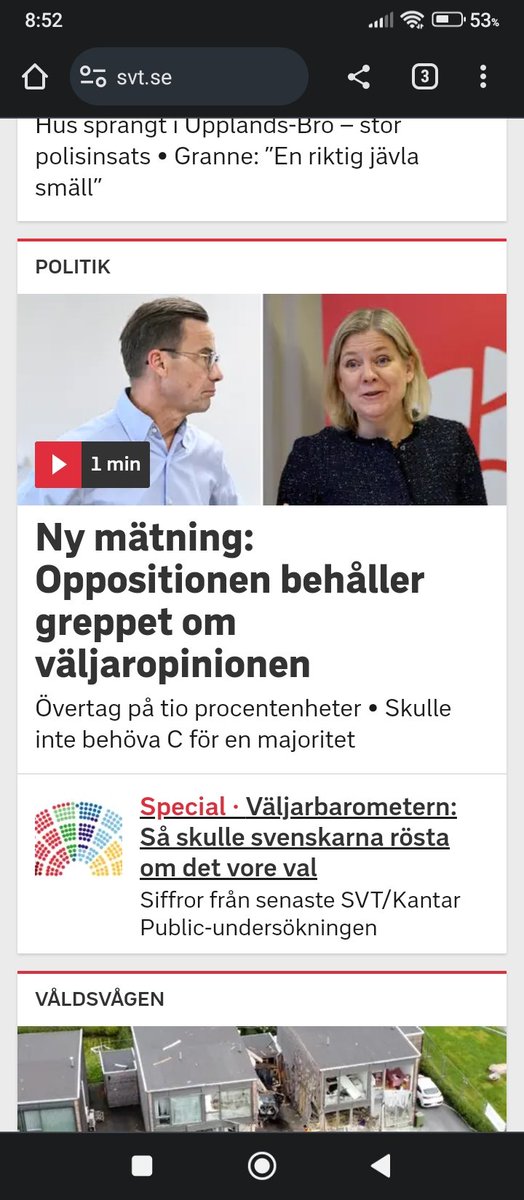 Skynetstore's tweet photo. Oppositionen leder stort.
I Ulf Kristerssons Sverige sprängs villor. Senast för en timme sedan i applands bro. https://t.co/jmV6Xw7Gv0