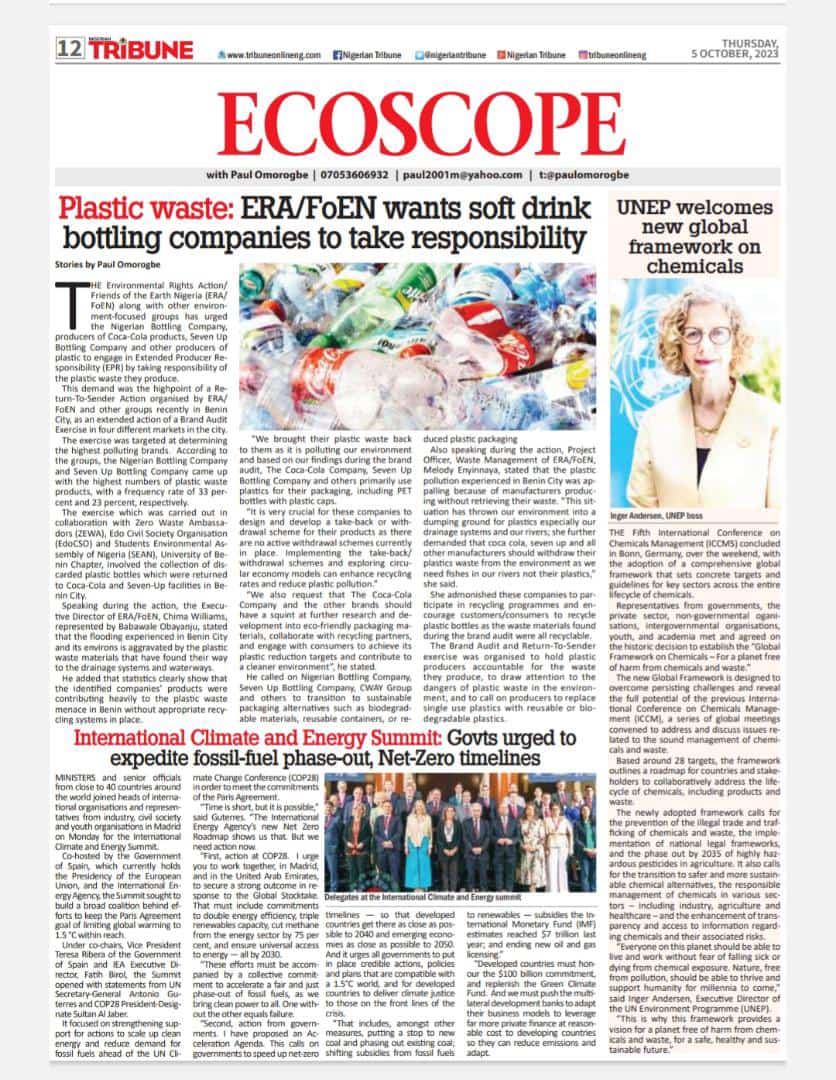 paulomorogbe's tweet image. Environmental issues I have covered this week: #plasticwaste, a new #globalframework on #chemicals, words from the international #climate and #energy summit @unep @ERAFoEN1 @iea @antonioguterres @CocaCola_NG @7Up_Nigeria