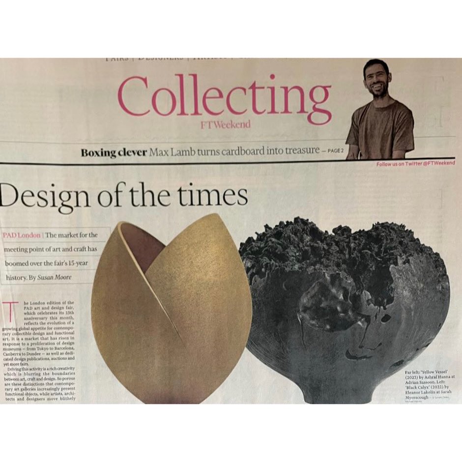 For @padesignart @MyerscoughArt will present ‘Chamber’ featuring scorched work in burr. 10 - 15 Oct ⠀⠀⠀⠀⠀⠀⠀⠀ Great to read 'Design of the Times' - a fantastic Collecting feature in @ftweekend by Sarah Moore with a focus on PAD London, and which features my Black Calyx