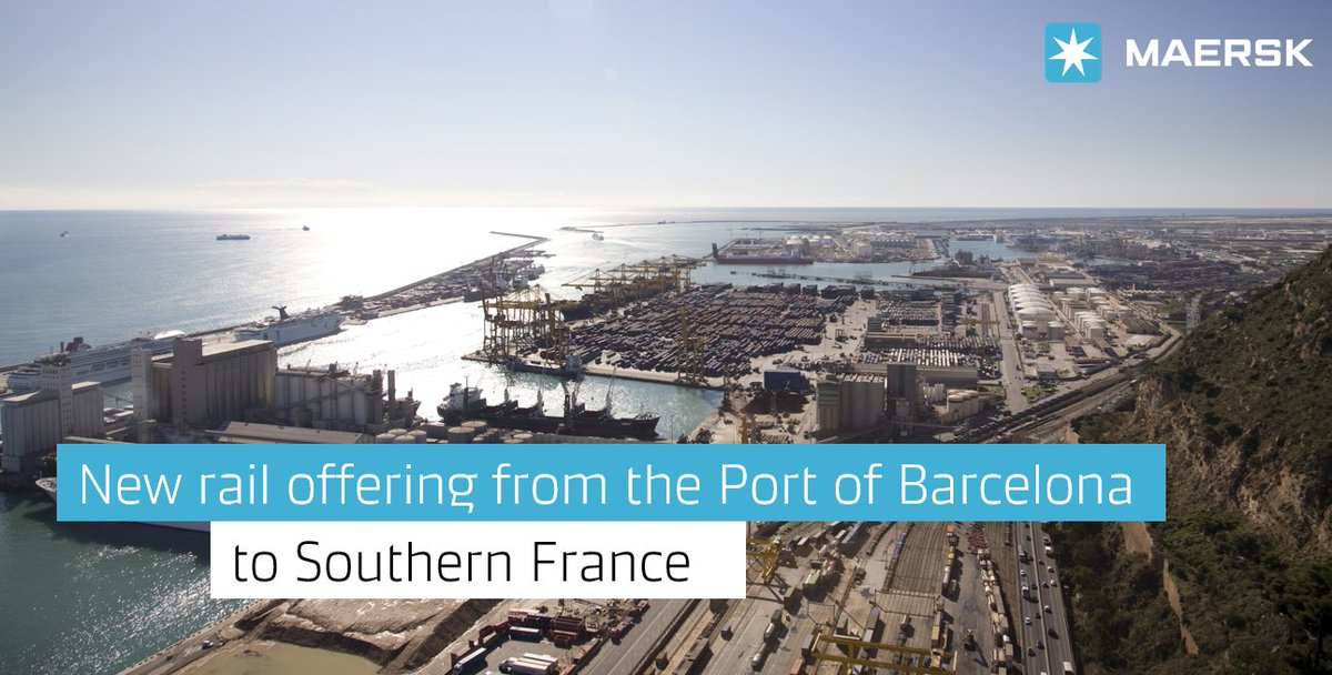 Maersk's tweet photo. We are launching a new rail offering from Barcelona to Southern France for shorter transit times🚊 
This will cut transit times of ocean cargo destined to the areas Toulouse, Bordeaux &amp; Lyon.

👉Learn more: https://t.co/o7e1CNVc4l

#maersk #rail #supplychain #integratedlogistics https://t.co/Zv8Ki1zoKC