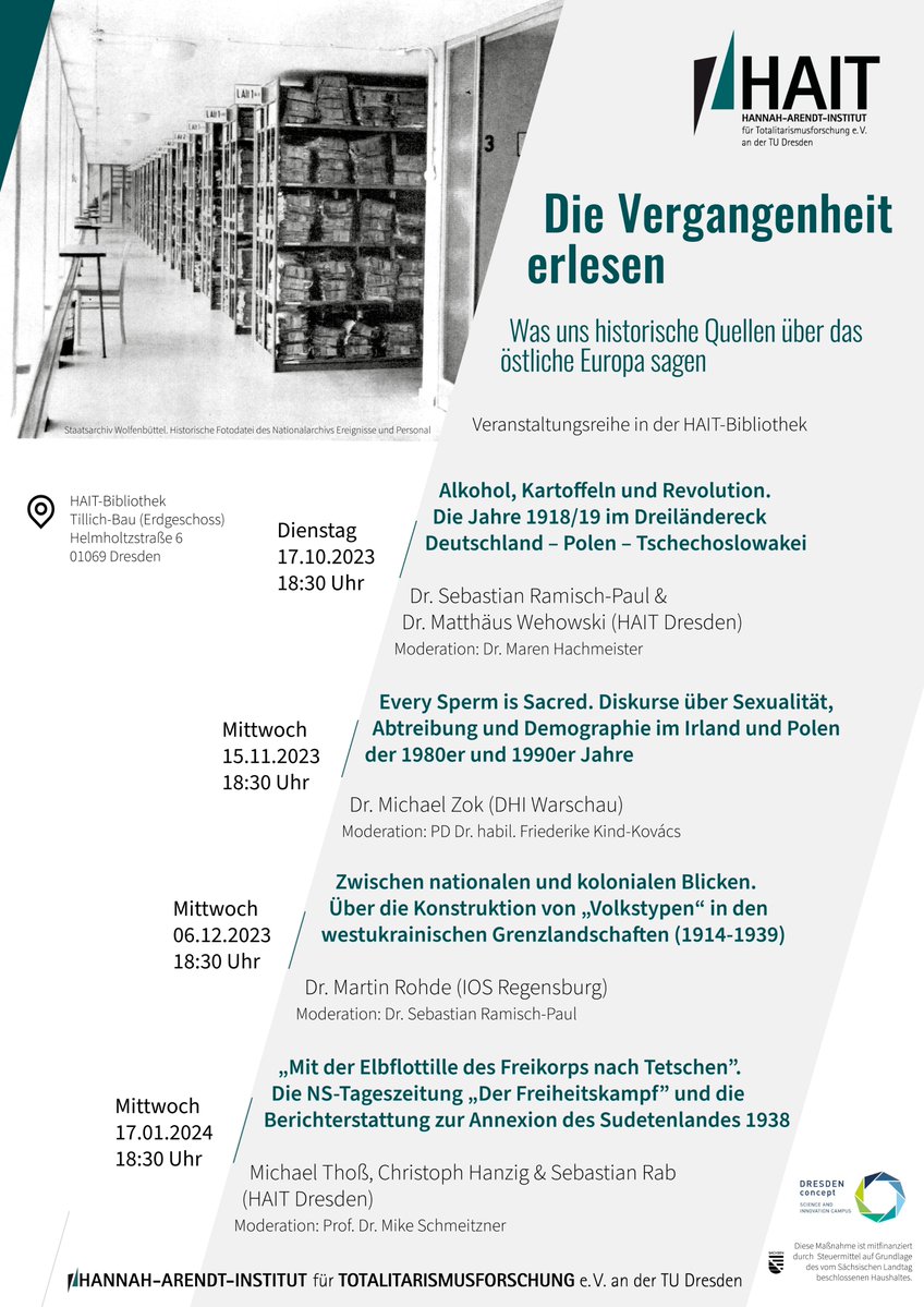 Am 17.10. startet unsere Veranstaltungsreihe in der #HAIT_TUD-Bibliothek! 
Wir laden Sie ein zu vier spannenden Abenden zum Thema "Die Vergangenheit erlesen. Was uns historische Quellen über das östliche Europa sagen". <a href="/tudresden_de/">TU Dresden</a> 🧵1/5
Alle Details: hait.tu-dresden.de/ext/veranstalt…