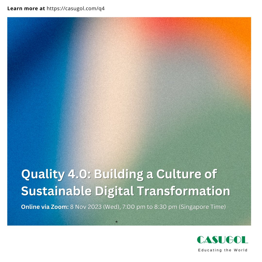 casugol's tweet image. Explores the intersection of quality management and digital transformation in the modern era. Embrace digital innovation and ensure sustainable and consistent high-quality outcomes.
Learn more at casugol.com/q4/
#quality #psq #casugol #digitaltransformation