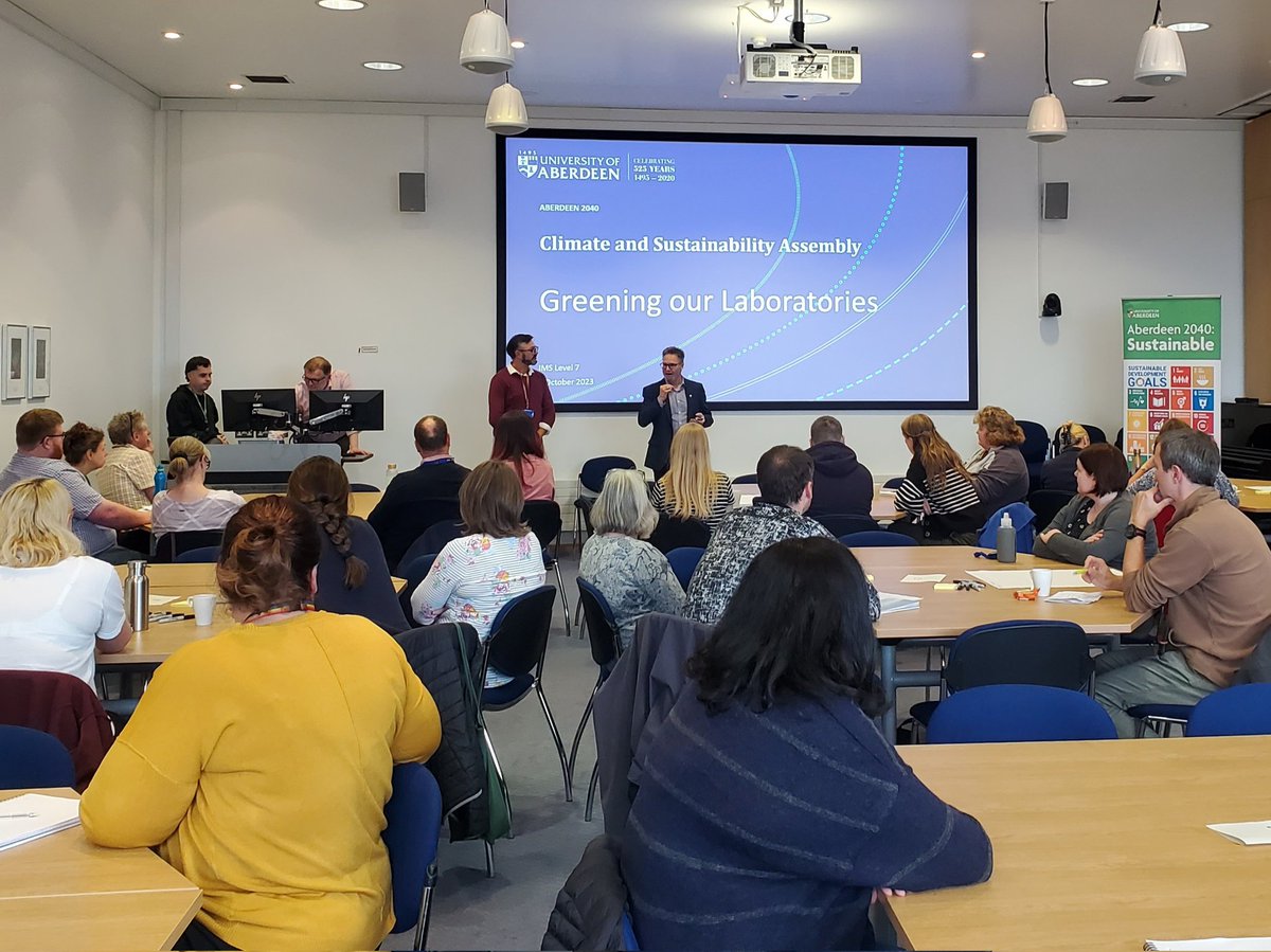 Thrilled to participate to the assembly organised by @TavisPotts and Fraser Lovie hosted by @AbdnLifeScience to make the labs of @aberdeenuni more sustainable. Inspiring talks by Lee Hibbett from @UoN_Pharmacy and Maggy Fostier from @UoMSust and great ideas from all participants!