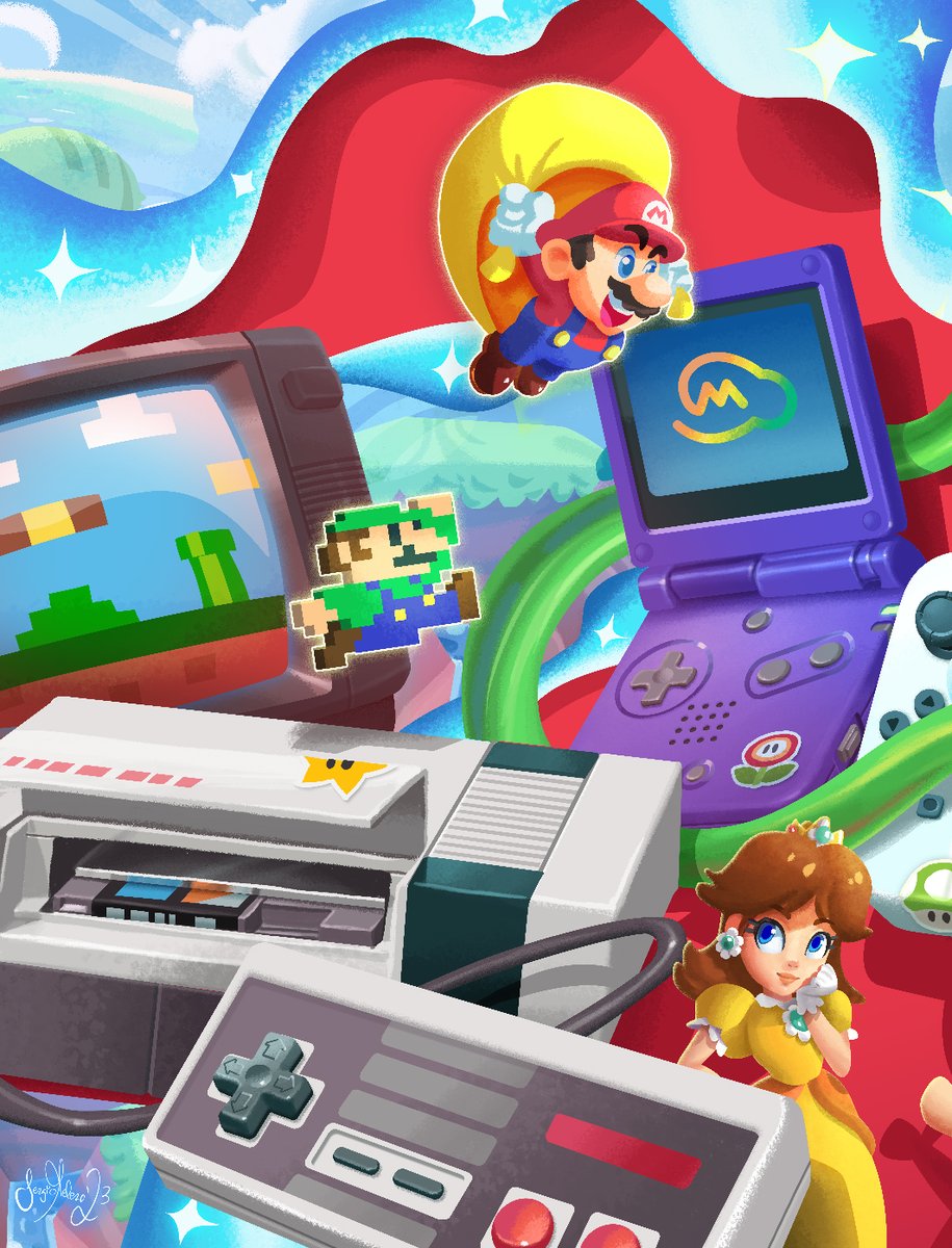 With this fanart I return to our childhood, drawing the evolution of Super Mario Bros. Wonder through the consoles that have always been with us 💚
--
Con este fanart viajamos a nuestra infancia, a la evolución de Mario 2D hasta llegar a Wonder 💚