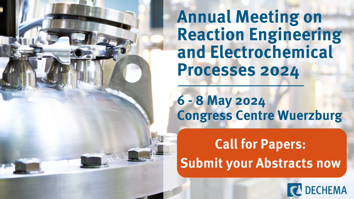 The 2024 edition of the Annual Meeting is jointly organized by the <a href="/DECHEMA/">DECHEMA e.V.</a>/<a href="/VDI/">VDI</a> working groups #ReactionEngineering and #Electrochemical Processes under the heading "Electrification of the Chemical Industry". Submit a paper until 8 Dec: dechema.de/REACT2024.html 
#ReactEng24