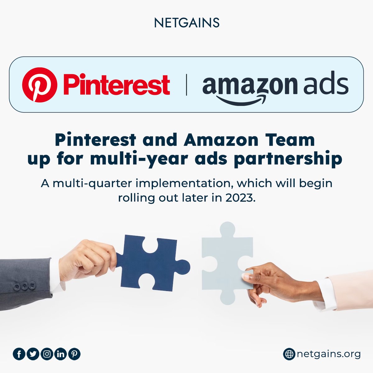 Netgains_'s tweet image. Exciting News Alert! Pinterest and Amazon Join Forces for an Epic Ads Partnership! Get ready for a game-changing collaboration that will reshape digital advertising as we know it. Stay ahead of the curve with Netgains, your trusted digital marketing agency. 
#netgains #pinterest