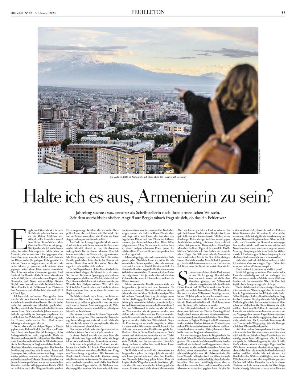 LauraCwiertnia's tweet photo. Ich wollte diesen Text nie schreiben, jetzt musste ich es tun. Diese Woche Feuilleton @DIEZEIT 

#Armenien #bergkarabach 
Online: https://t.co/vpVkGXTmXm https://t.co/uxtxINgf72