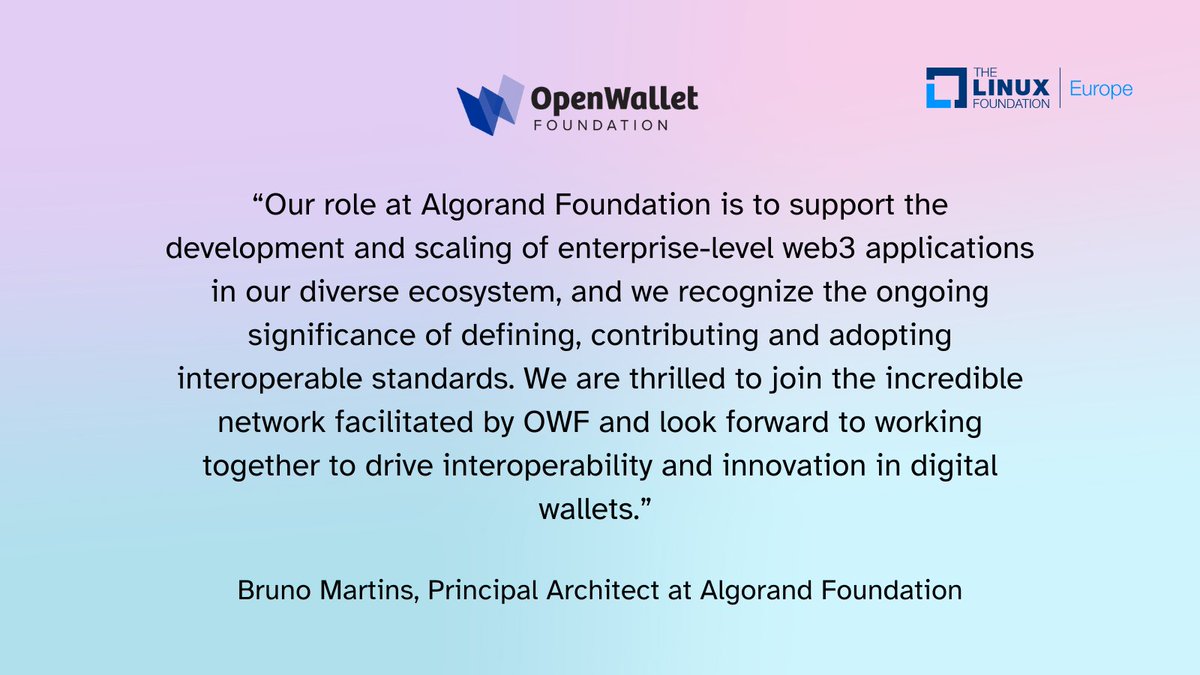 LF_Europe's tweet image. Algorand joins @Google, @Visa, @Accenture, and others in global project to drive innovation and standards for #digitalwallets and payments. Learn more: hubs.la/Q024hZNs0 @OpenWalletFdn #openwallet @AlgoFoundation