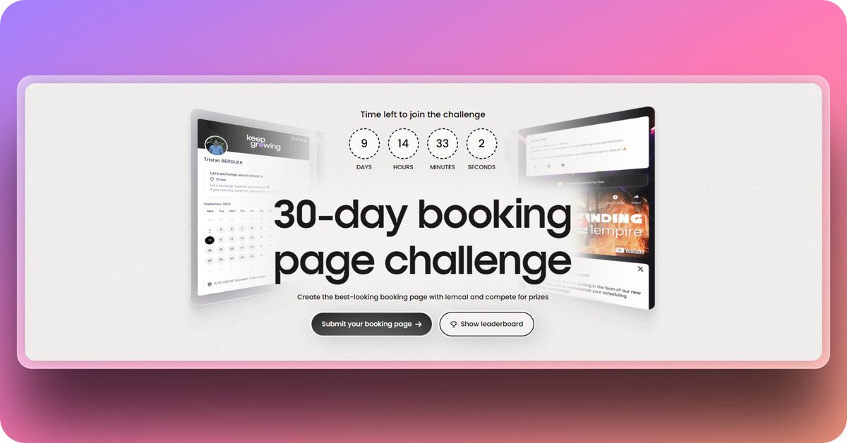 There's not much time left to enter the competition for the most beautiful booking page and win some great prizes!😍🤪

lemcal.com/booking-page-c…