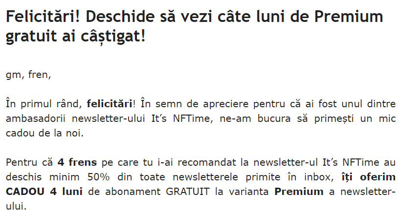 demihai17's tweet photo. Happy anniversary @metaventis frens pentru 1 an de #NFTeducatie si felicitari pentru decizia de a livra varianta Premium a newsletter-ului #itsnftime! 🫡
M-am trezit cu o surpriza in aceasta dimineata si pentru asta va spun un mare MULTUMESC:
@metaventis #NFTeducatie #LFG 🔥🚀 https://t.co/4y6Cw6EPbV