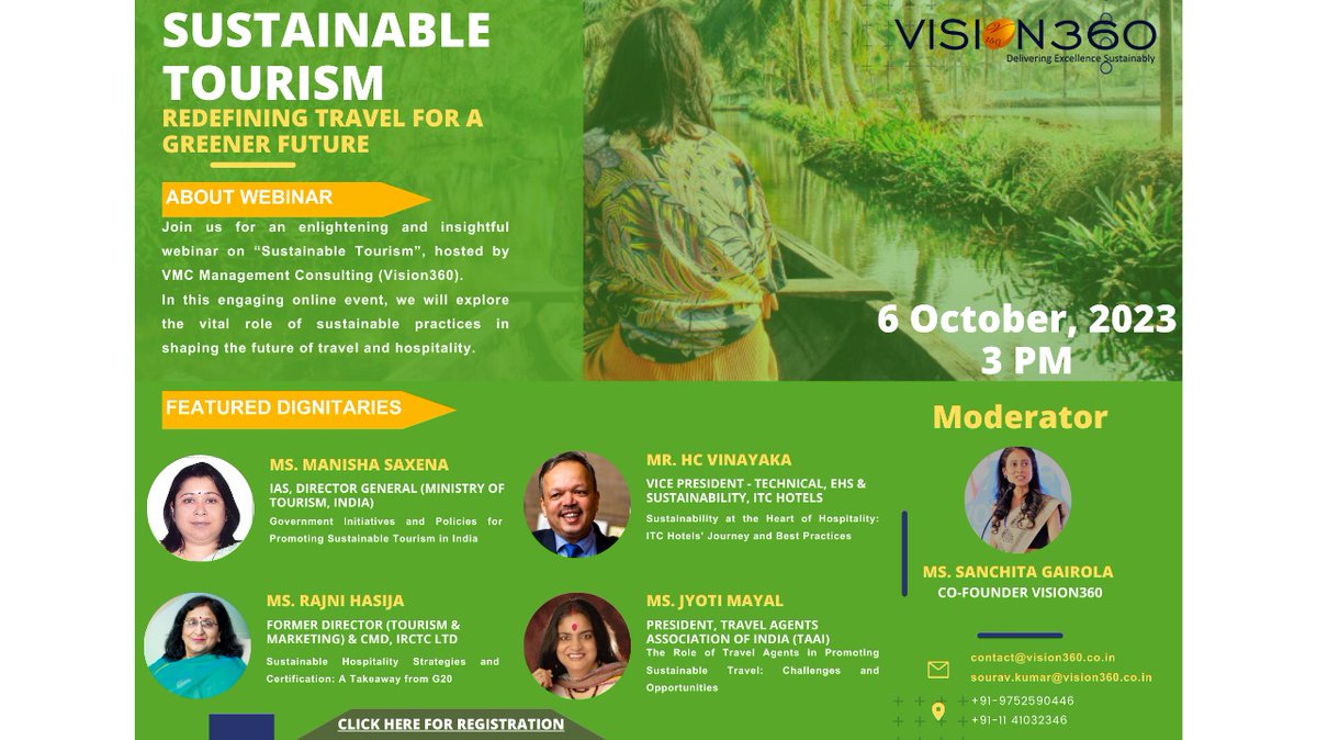 Get ready for an exciting journey! With October 6th just around the corner, now's your chance to unlock the doors to the world of sustainable tourism. Register today and dive into the world of eco-conscious travel. 🌍🌿 Register now - lnkd.in/dVWuGnih #webinar#webinaralert