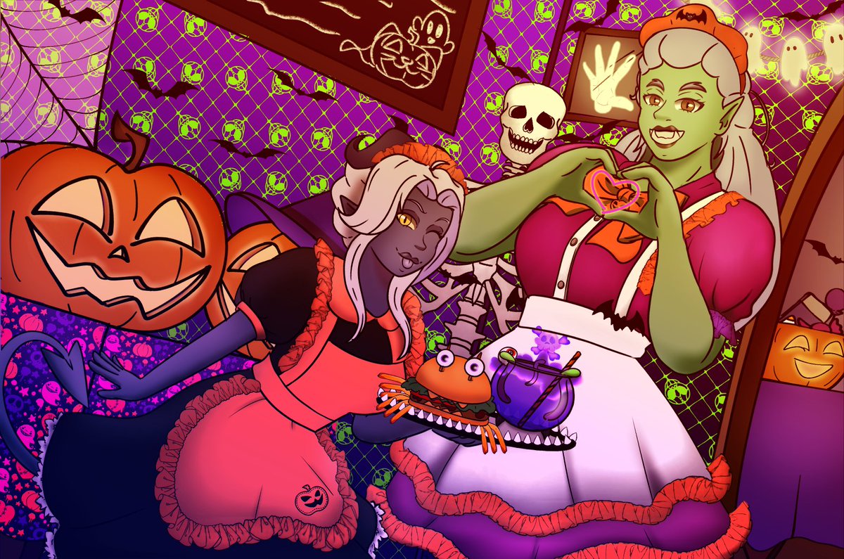 Fluttercord45's tweet image. Halloween theme at the cafe. 🎃🧁☠️
